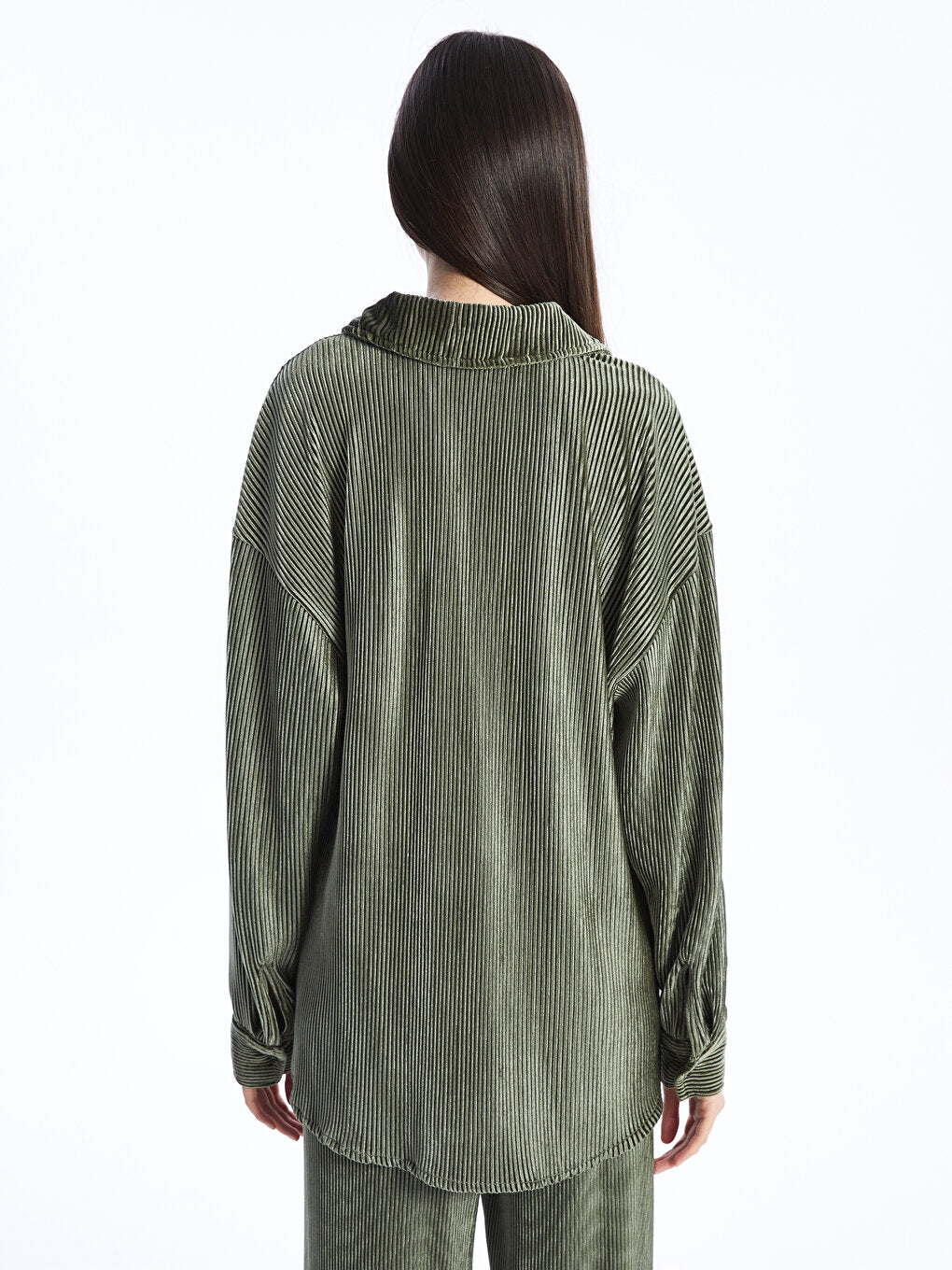 Plain Long Sleeve Oversize Velvet Women's Shirt