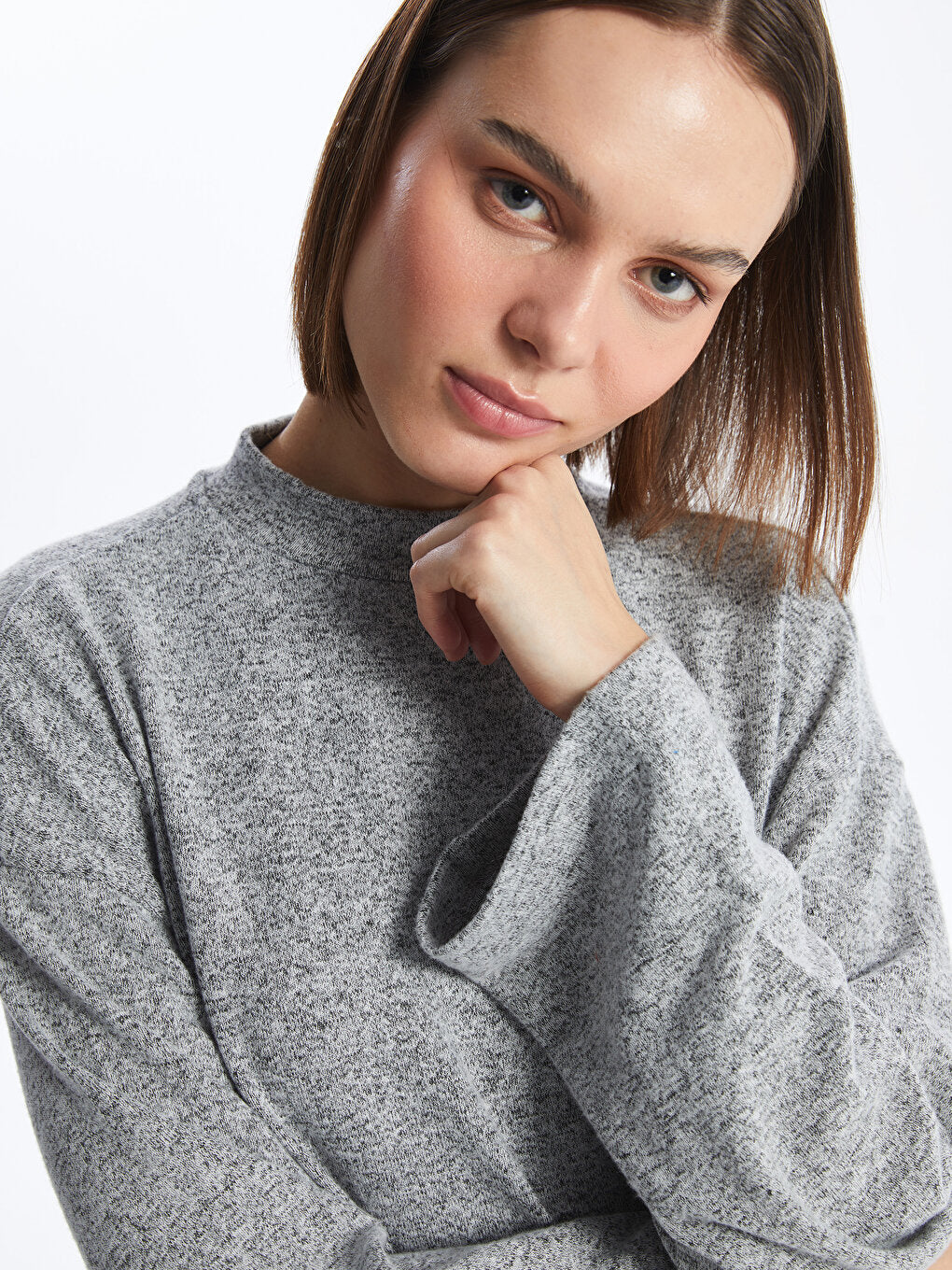 High Collar Plain Long Sleeve Oversize Women's Sweatshirt