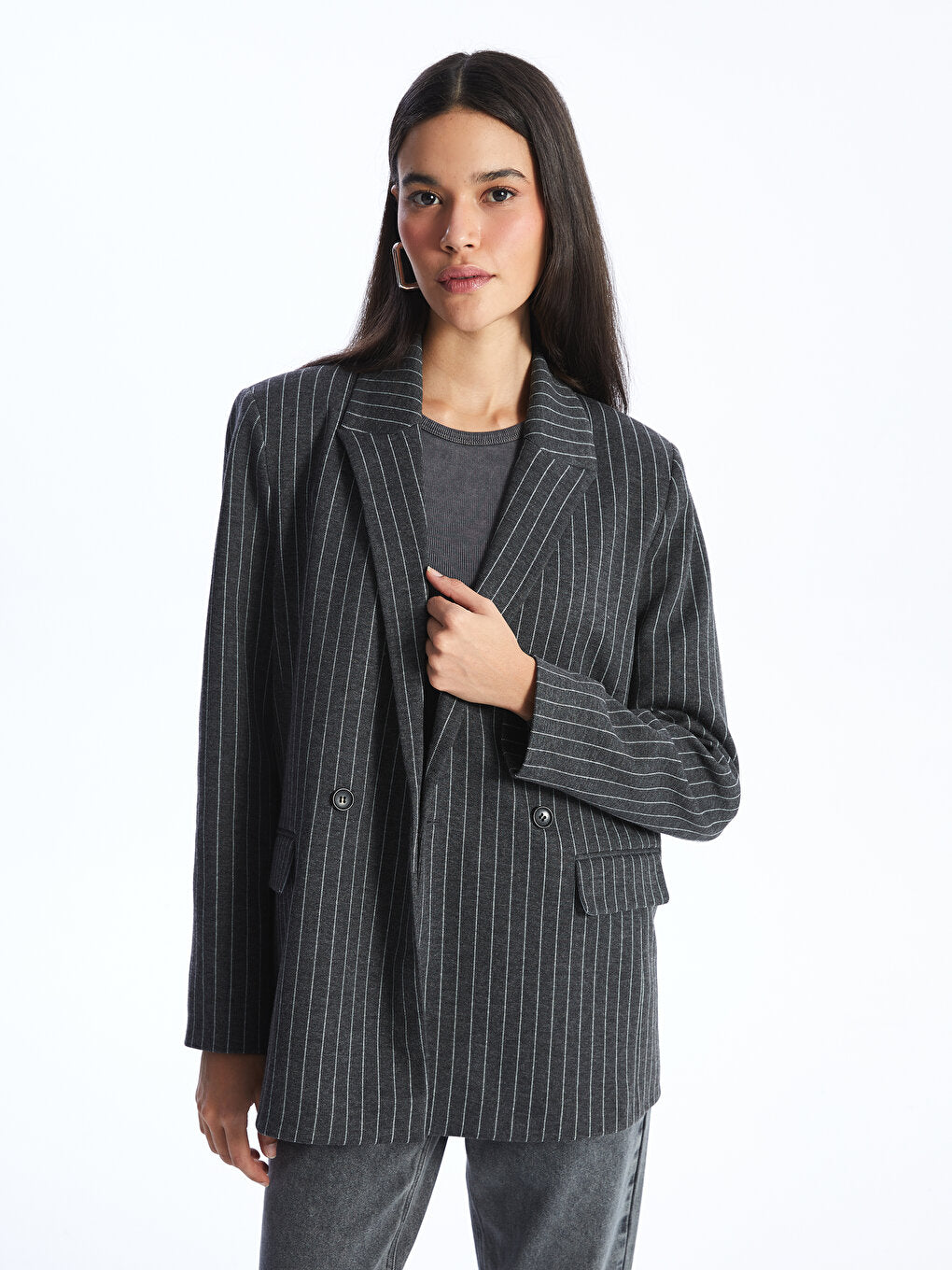 Striped Long Sleeve Women's Blazer Jacket