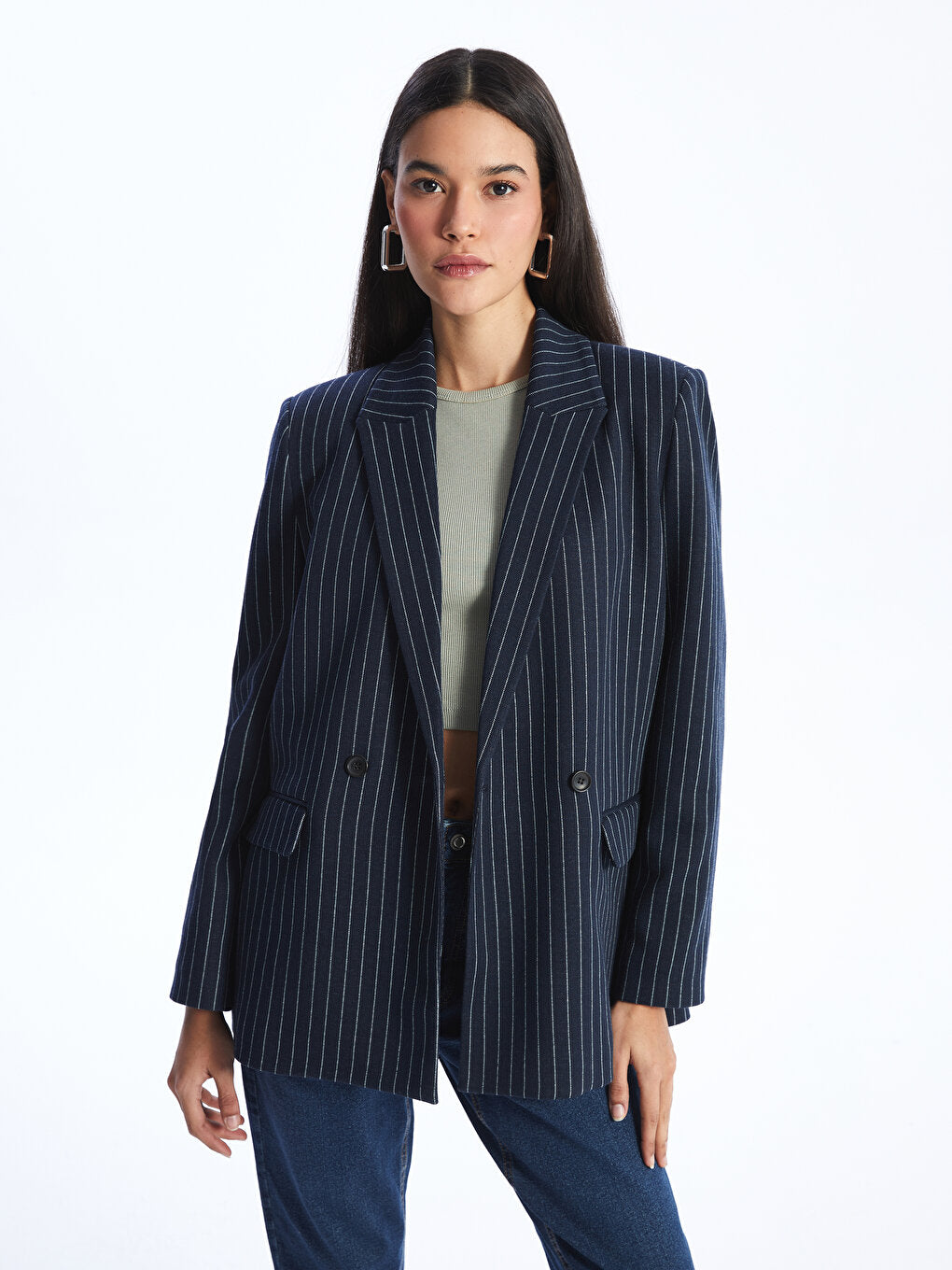 Striped Long Sleeve Women's Blazer Jacket