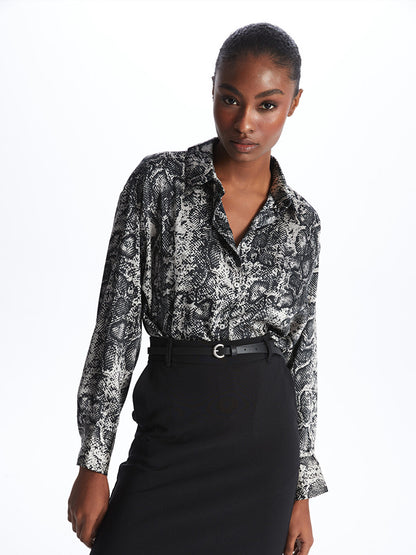 Patterned Long Sleeve Oversize Satin Women's Shirt