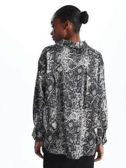 Patterned Long Sleeve Oversize Satin Women's Shirt