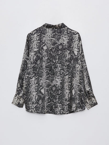 Patterned Long Sleeve Oversize Satin Women's Shirt