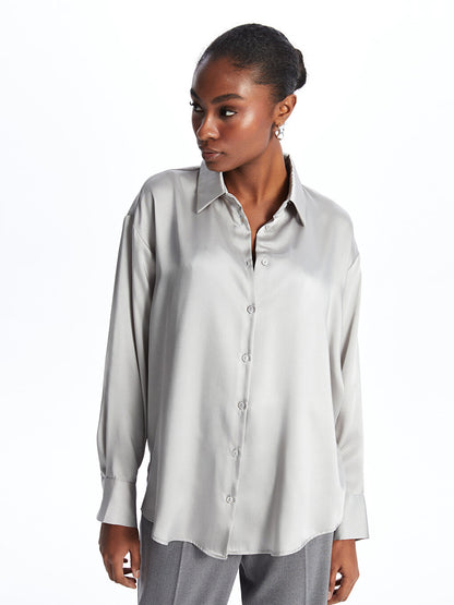 Plain Long Sleeve Oversize Satin Women's Shirt