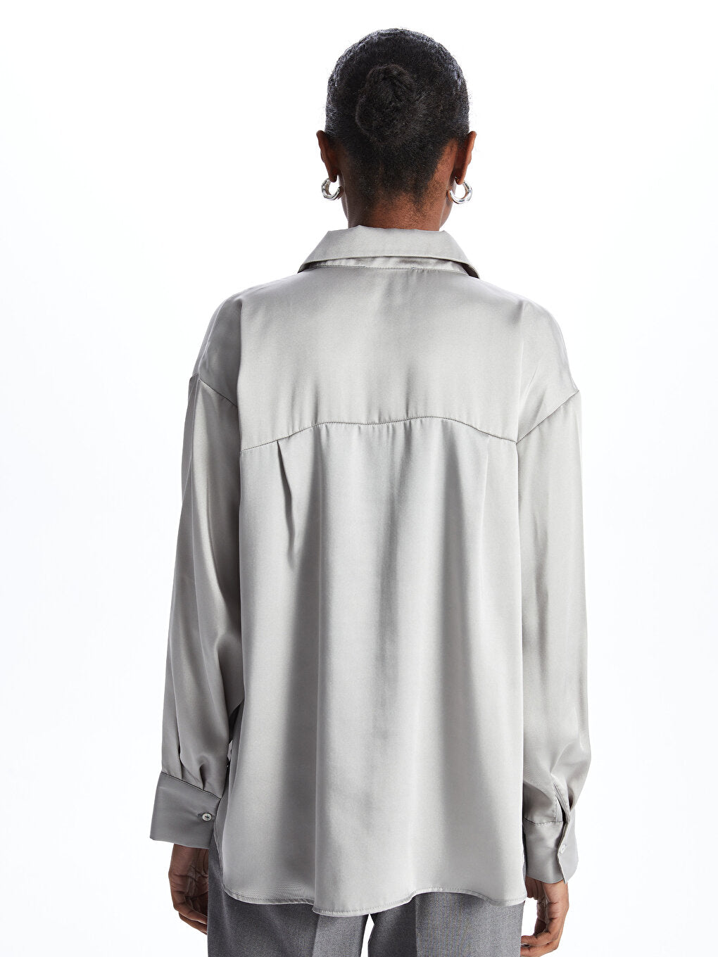 Plain Long Sleeve Oversize Satin Women's Shirt