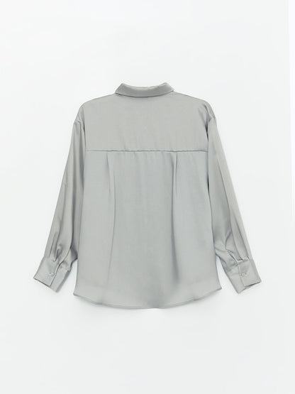 Plain Long Sleeve Oversize Satin Women's Shirt