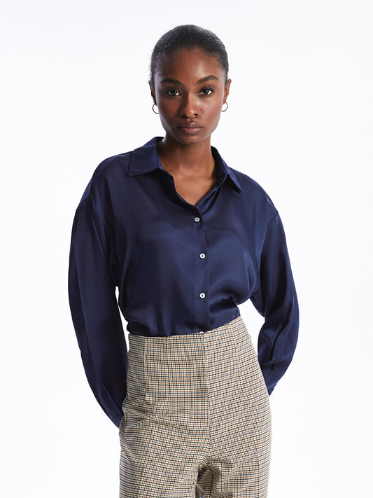 Plain Long Sleeve Oversize Satin Women's Shirt