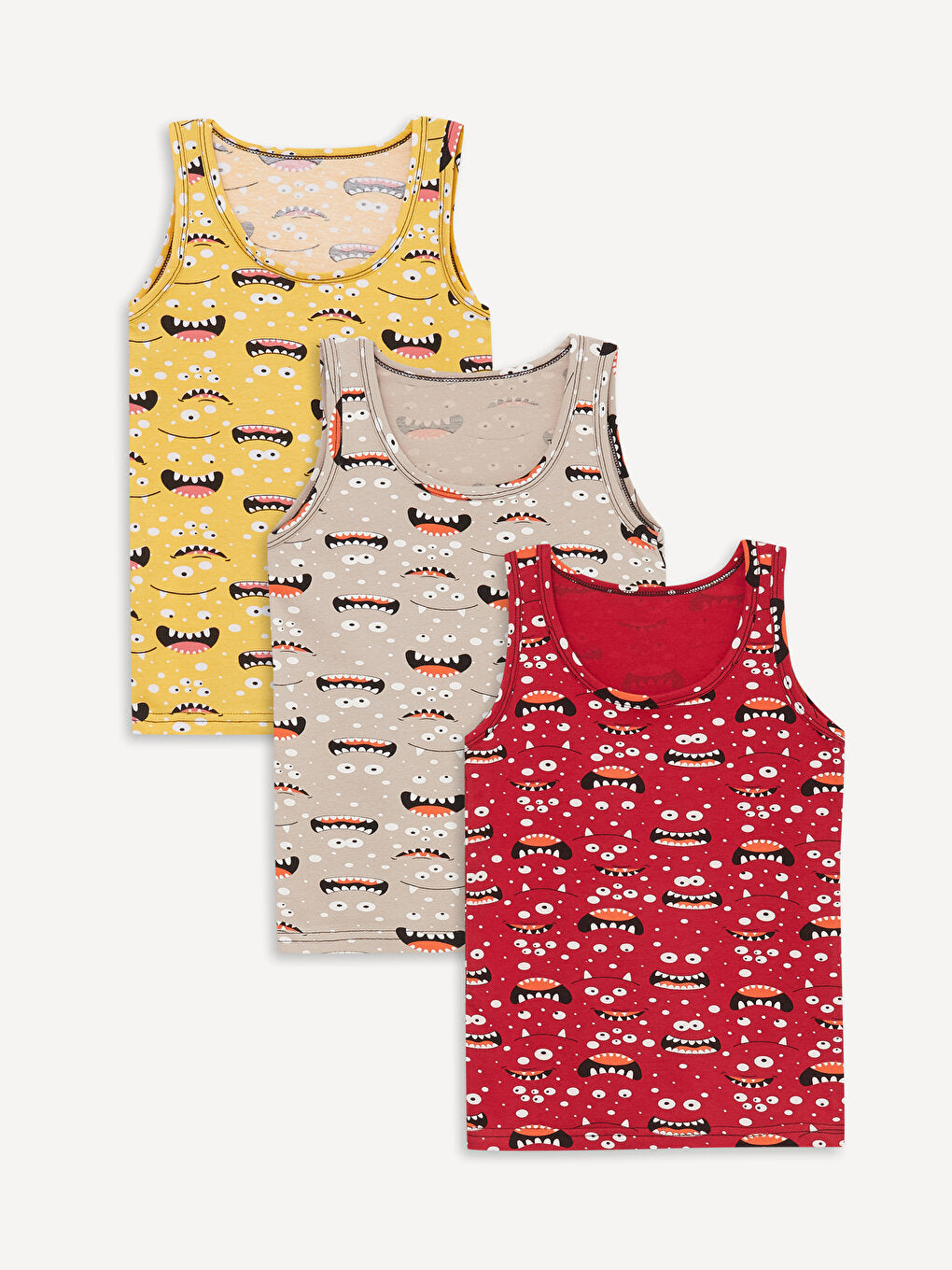 Crew Neck Printed Boy's Undershirt 3-pack