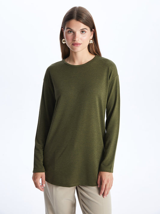 Crew Neck Plain Long Sleeve Oversize Women's Tunic