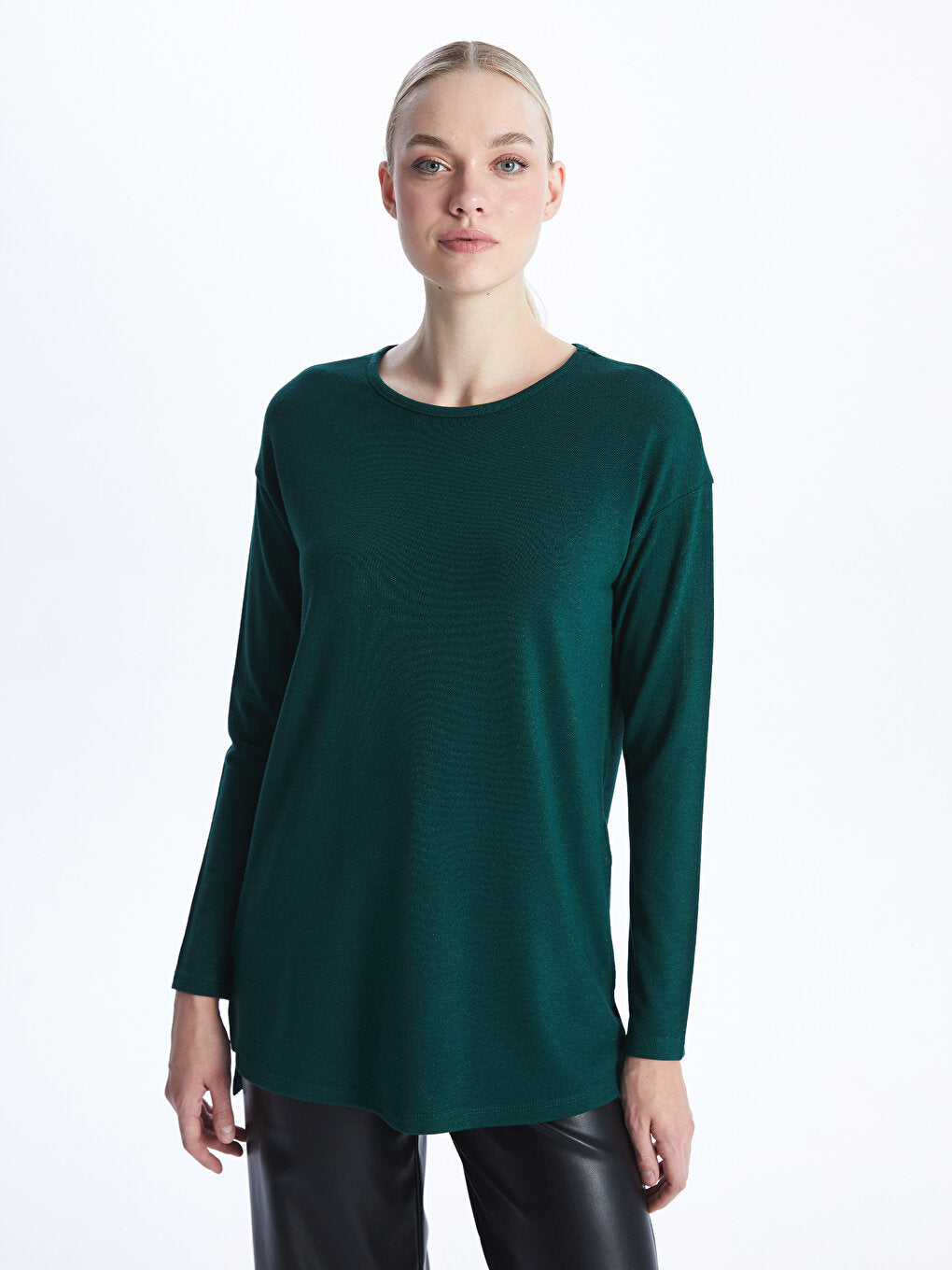 Crew Neck Plain Long Sleeve Oversize Women's Tunic