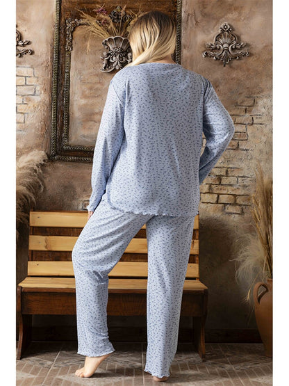 Embroidery Detailed V-Neck Women's Pajama Set