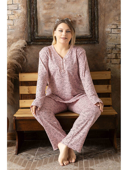 Embroidery Detailed V-Neck Women's Pajama Set