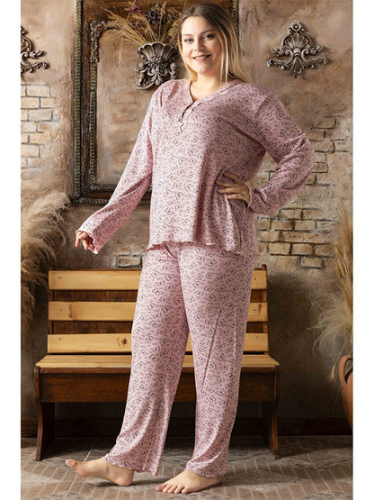 Embroidery Detailed V-Neck Women's Pajama Set