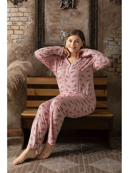 Embroidery Detailed V-Neck Women's Pajama Set