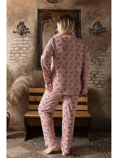 Embroidery Detailed V-Neck Women's Pajama Set