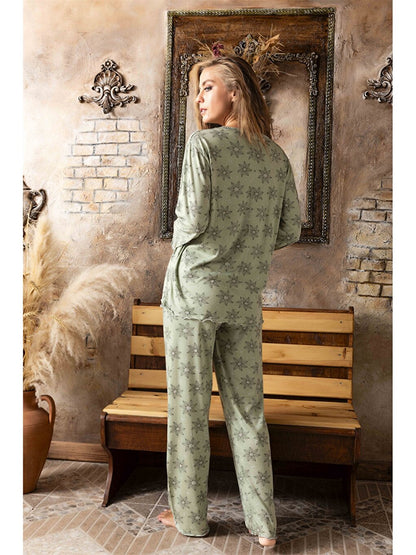 Embroidery Detailed V-Neck Women's Pajama Set