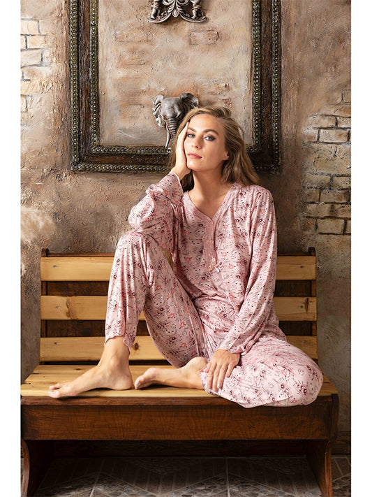 Embroidery Detailed V-Neck Women's Pajama Set