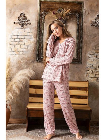 Embroidery Detailed V-Neck Women's Pajama Set