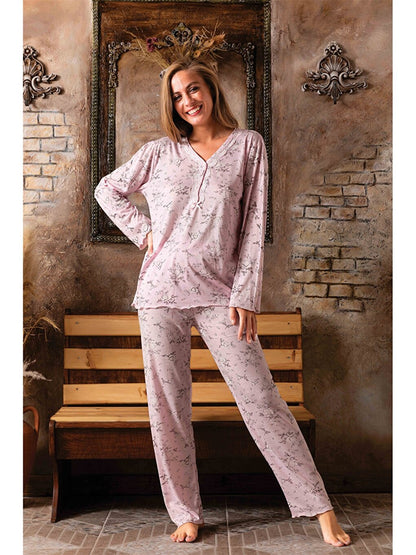 Embroidery Detailed V-Neck Women's Pajama Set