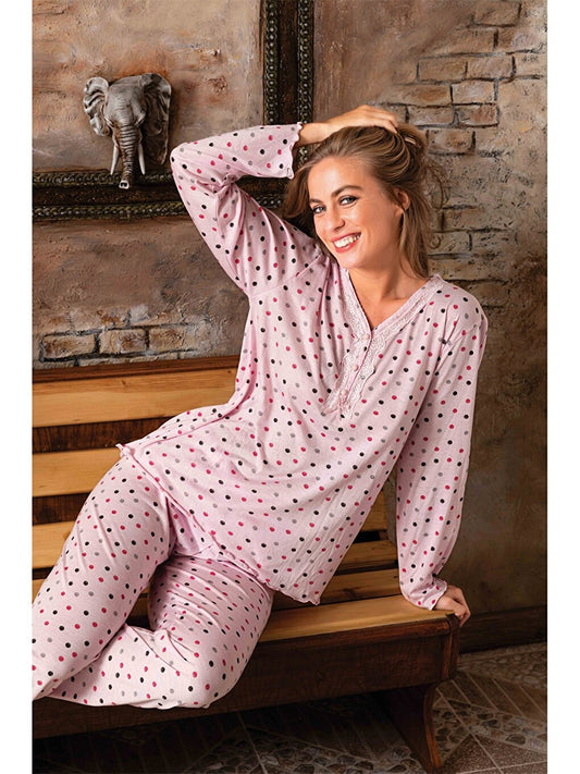 Embroidery Detailed V-Neck Women's Pajama Set