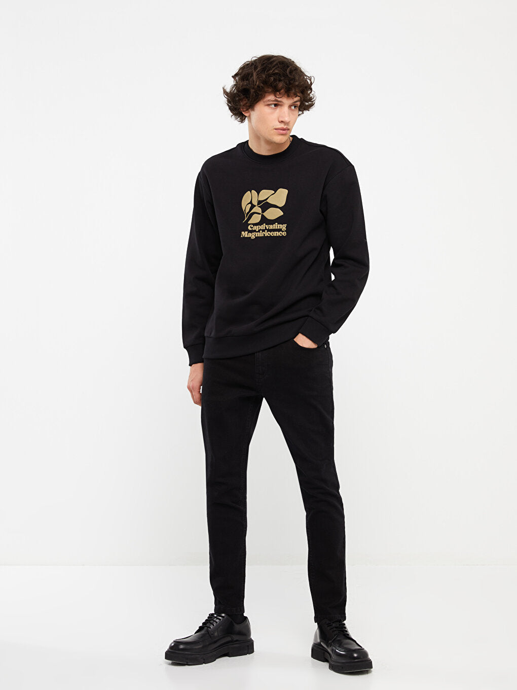 Crew Neck Long Sleeve Printed Men's Sweatshirt