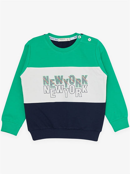 Crew Neck Long Sleeve Printed Baby Boy 2 Piece Set