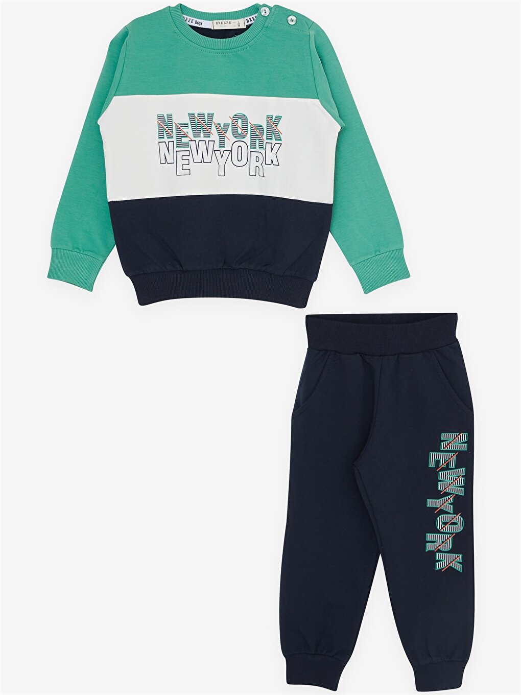 Crew Neck Long Sleeve Printed Baby Boy 2 Piece Set