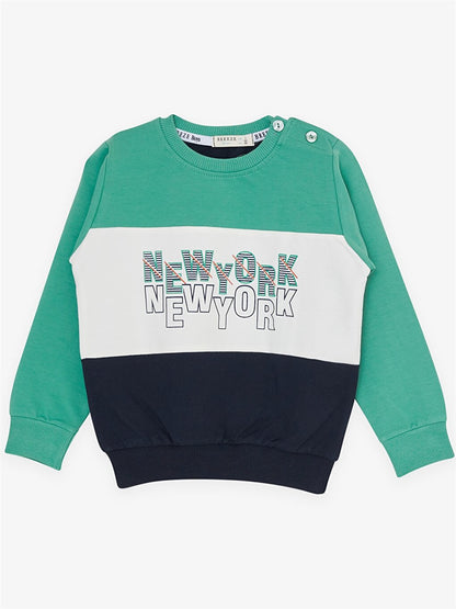 Crew Neck Long Sleeve Printed Baby Boy 2 Piece Set