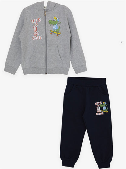 Hooded Long Sleeve Printed Baby Boy 2-Piece Set