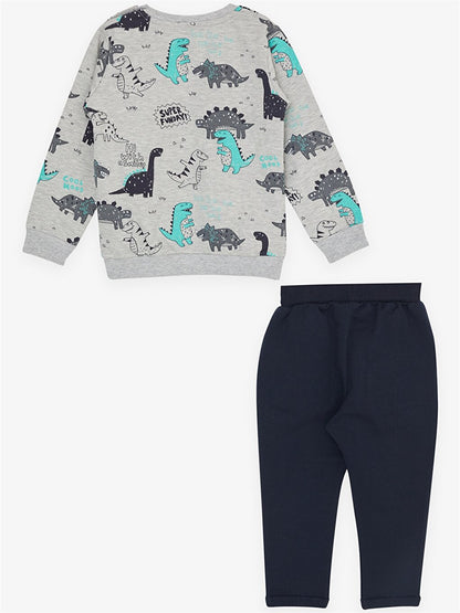 Crew Neck Long Sleeve Printed Baby Boy 2 Piece Set