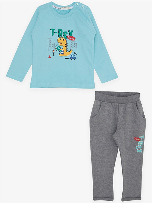 Crew Neck Long Sleeve Printed Baby Boy 2 Piece Set