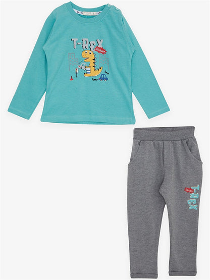 Crew Neck Long Sleeve Printed Baby Boy 2 Piece Set