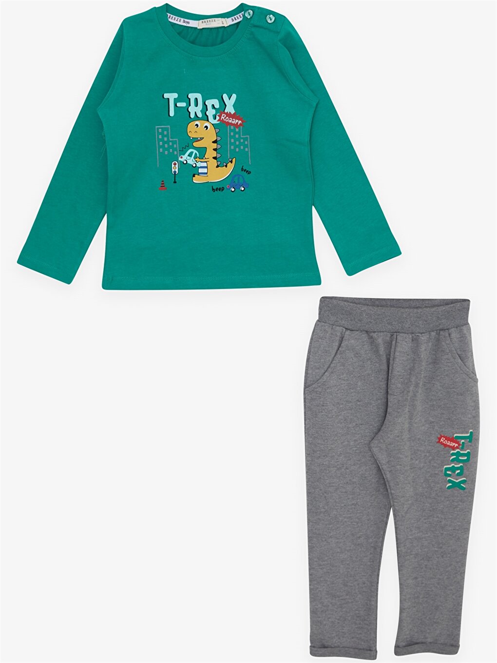 Crew Neck Long Sleeve Printed Baby Boy 2 Piece Set