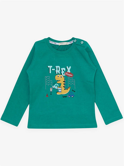 Crew Neck Long Sleeve Printed Baby Boy 2 Piece Set