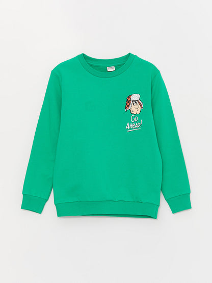 Crew Neck Nostalgic Monkey Printed Long Sleeve Boy's Sweatshirt