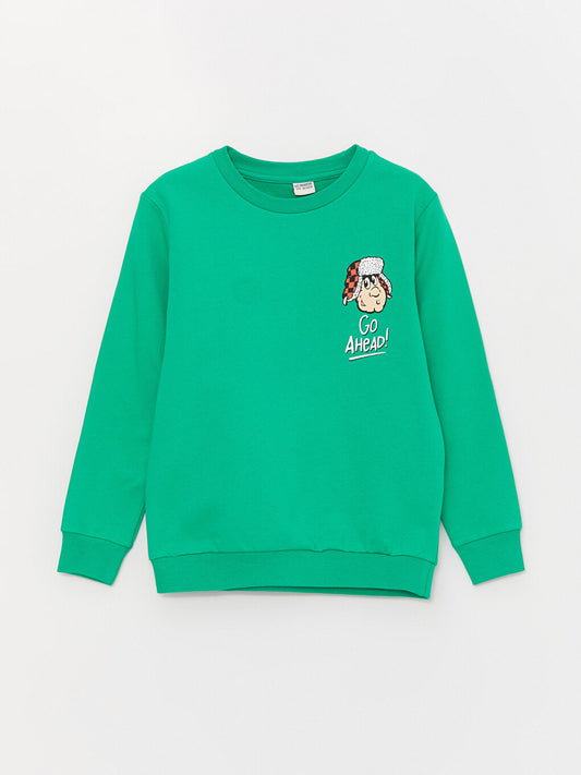 Crew Neck Nostalgic Monkey Printed Long Sleeve Boy's Sweatshirt