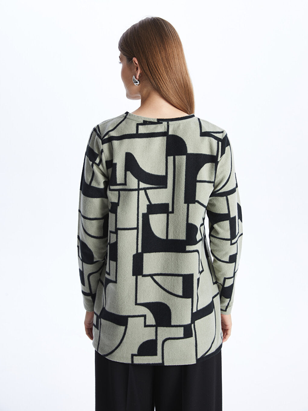 Crew Neck Patterned Long Sleeve Women's Tunic