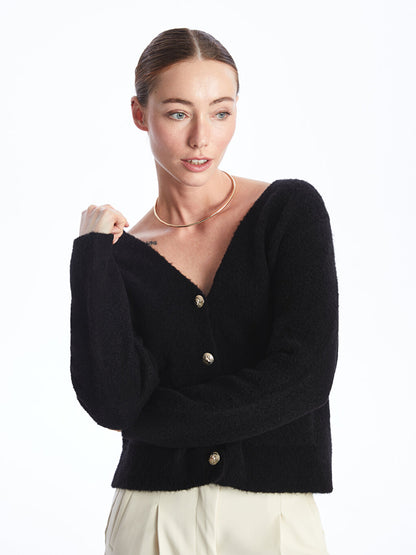 V-Neck Plain Long Sleeve Women's Knitwear Cardigan