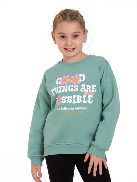 Crew Neck Long Sleeve Girl's Sweatshirt