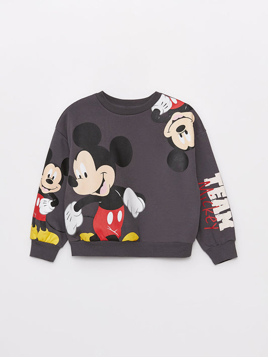 Crew Neck Mickey Mouse Printed Long Sleeve Girl's Sweatshirt