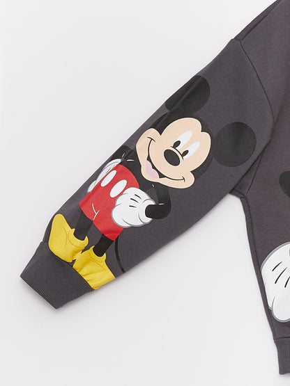 Crew Neck Mickey Mouse Printed Long Sleeve Girl's Sweatshirt