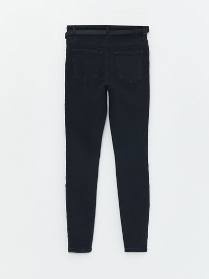 Skinny Fit Women's Jean Trousers with Waist Belt