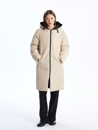 Hooded Plain Double Sided Women's Puffer Coat