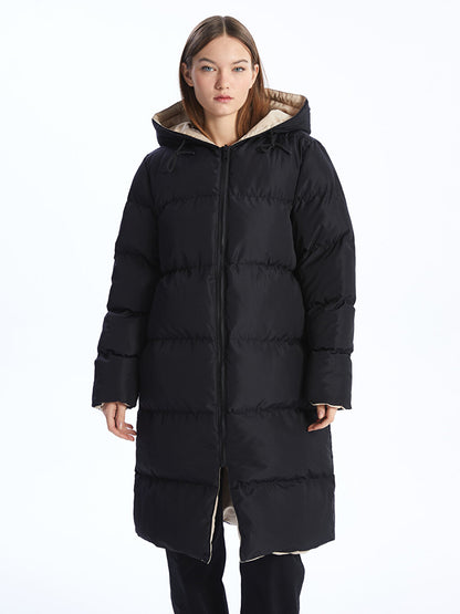 Hooded Plain Double Sided Women's Puffer Coat