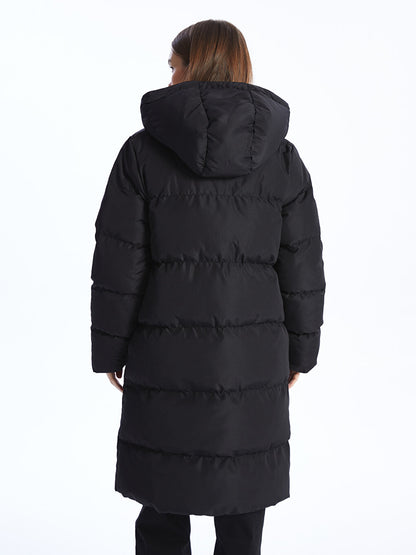 Hooded Plain Double Sided Women's Puffer Coat