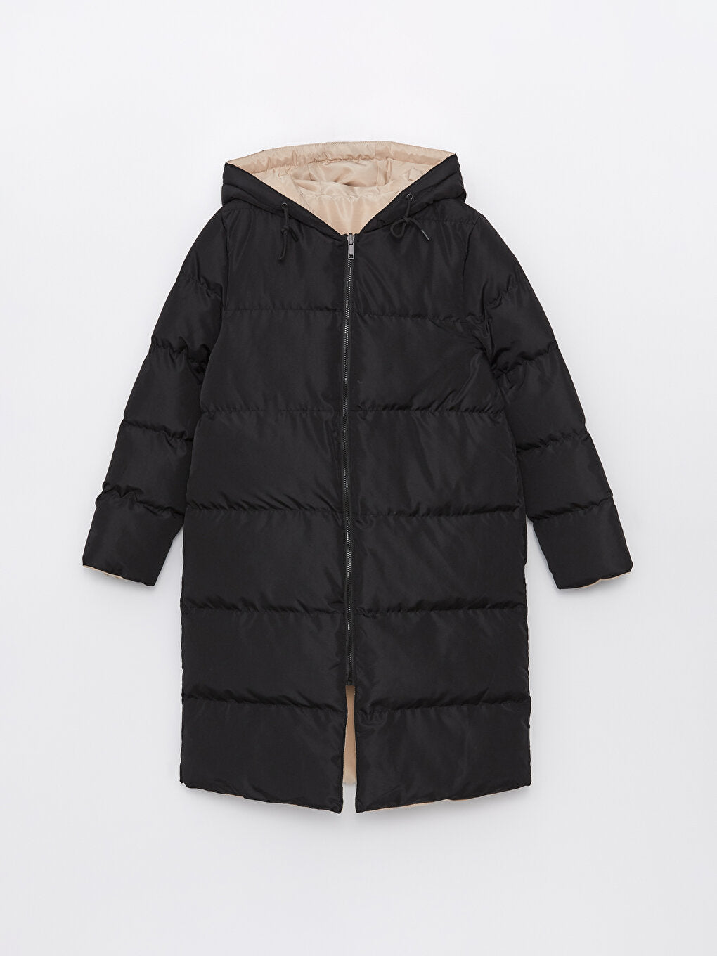 Hooded Plain Double Sided Women's Puffer Coat