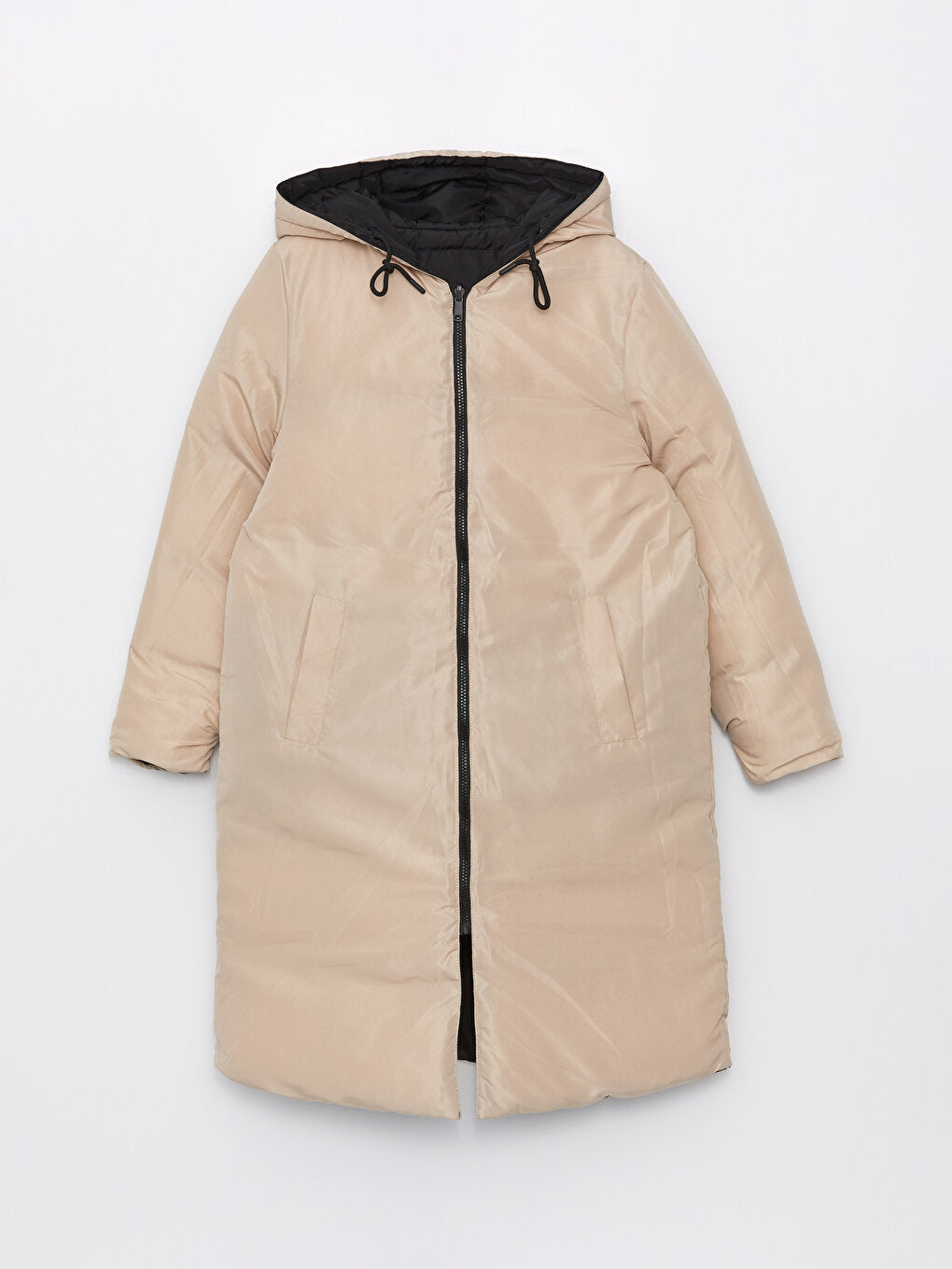 Hooded Plain Double Sided Women's Puffer Coat