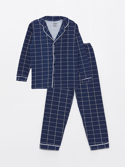 Shirt Collar Printed Long Sleeve Boys Pajama Set