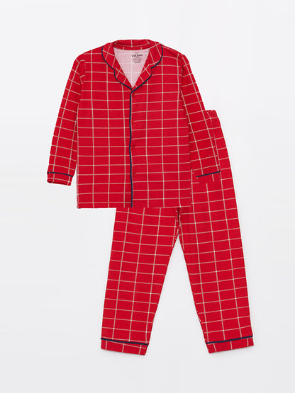 Shirt Collar Printed Long Sleeve Boys Pajama Set