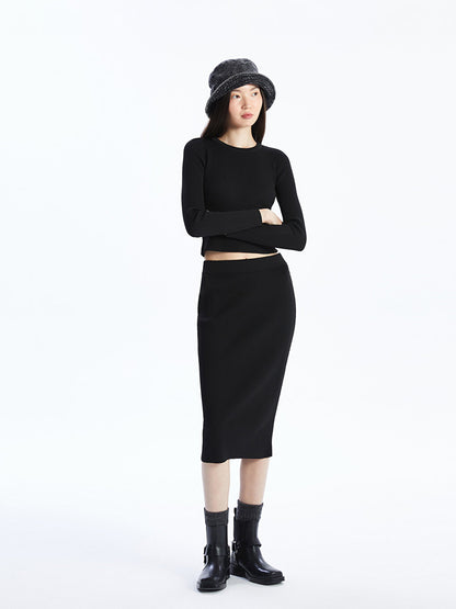 Women's Elastic Waist Plain Knitted Skirt